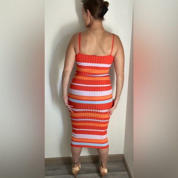 Fashion Nova Midi Dress Ribbed Stripe Dual Zipper Going Out - Picture 7 of 10